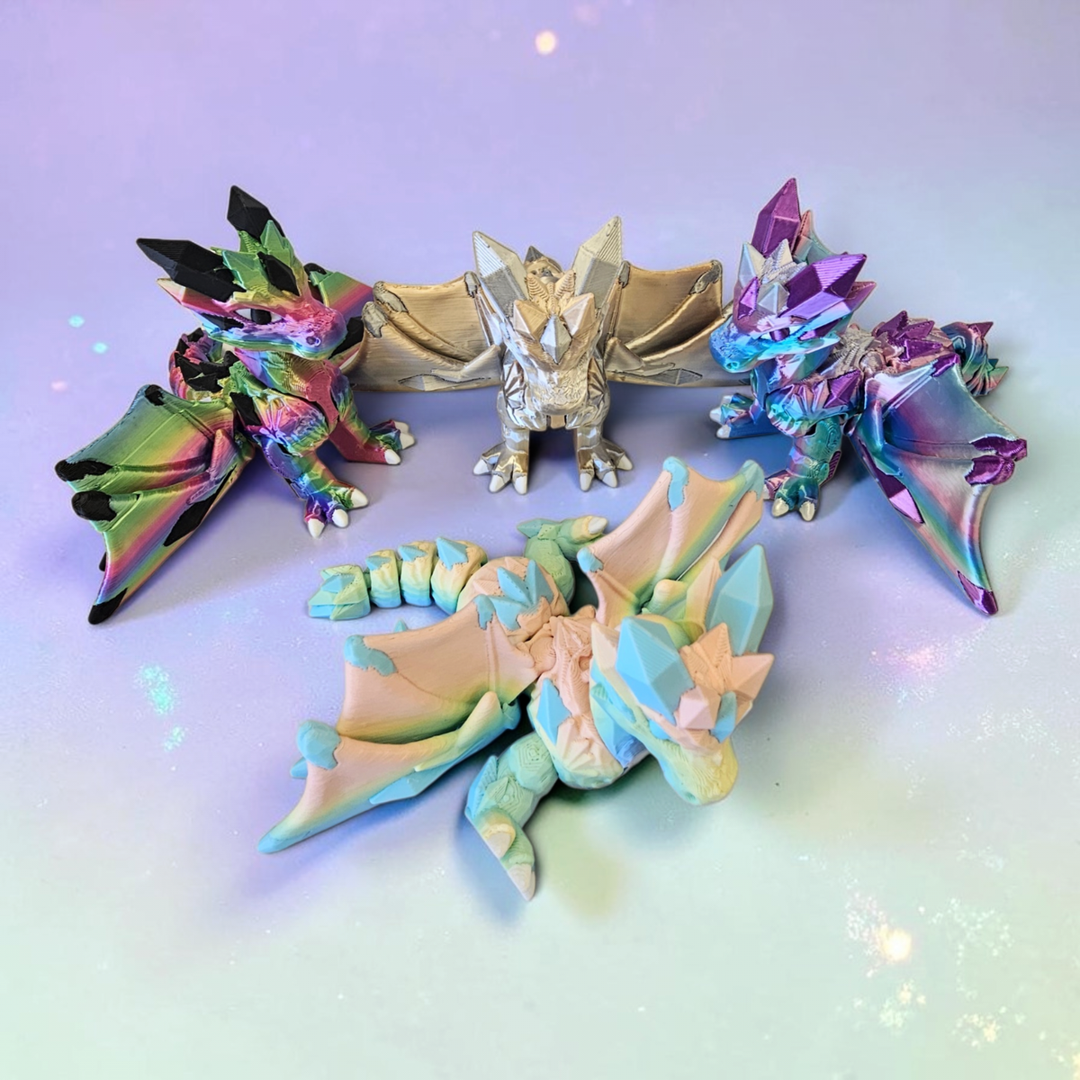 Articulated Crystal Dragon Figurine Set