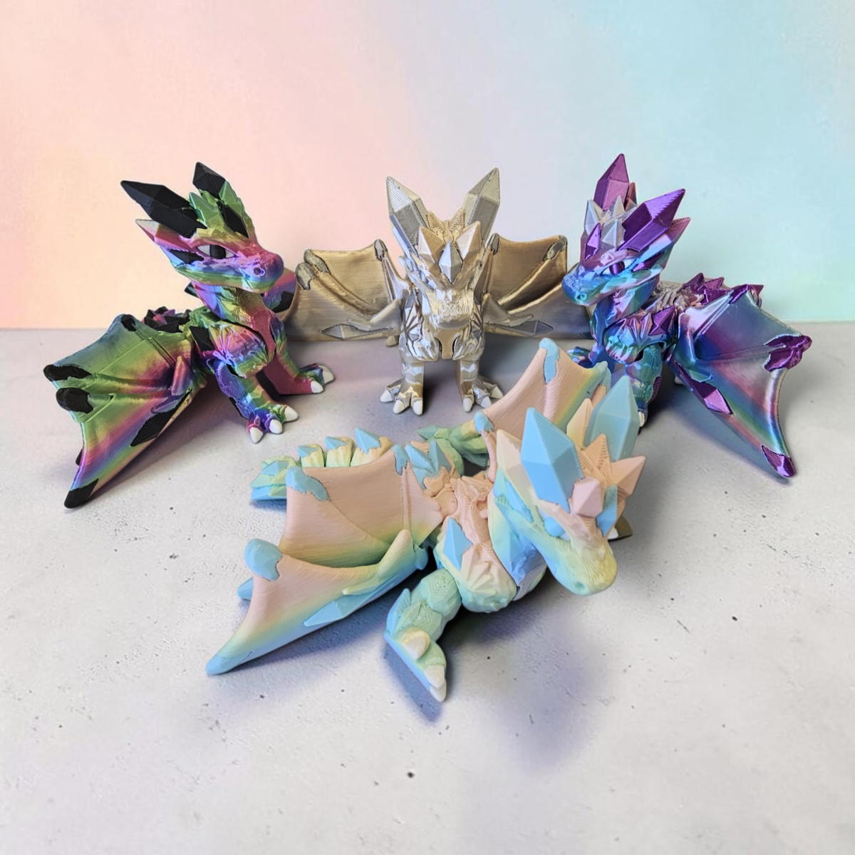 Articulated Crystal Dragon Figurine Set